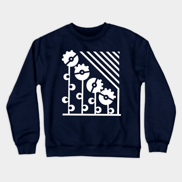 White Mechanical Flowers - Navy Crewneck Sweatshirt by Design Fern